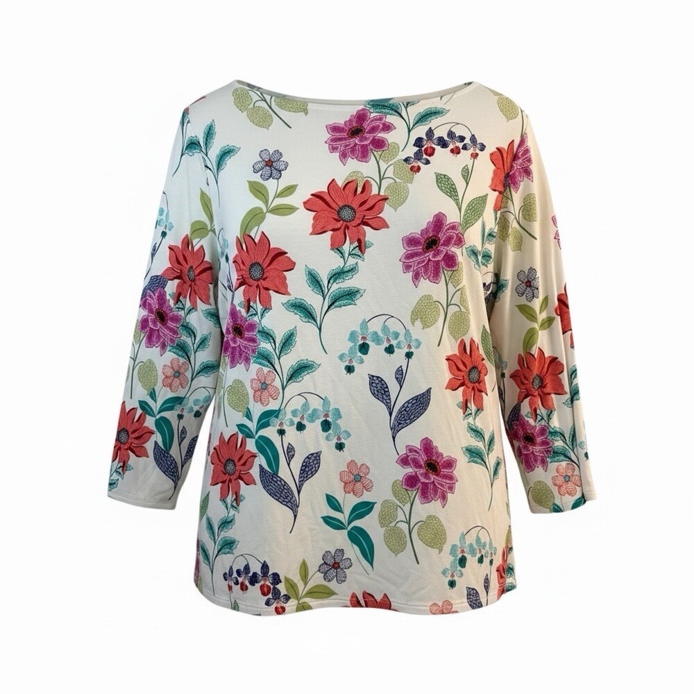 J. Jill Wearever Collection Women's LP Floral 3/4 Sleeve Boatneck Top